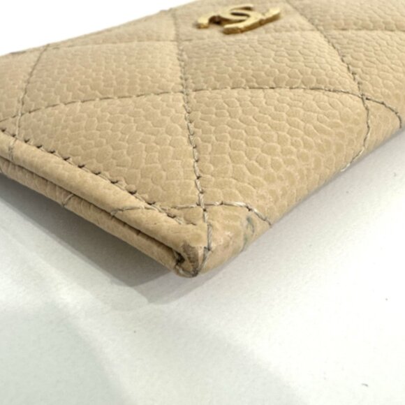 Chanel Card Case Holder Wallet Beige Caviar Leather Gold Hardware - Picture 3 of 5